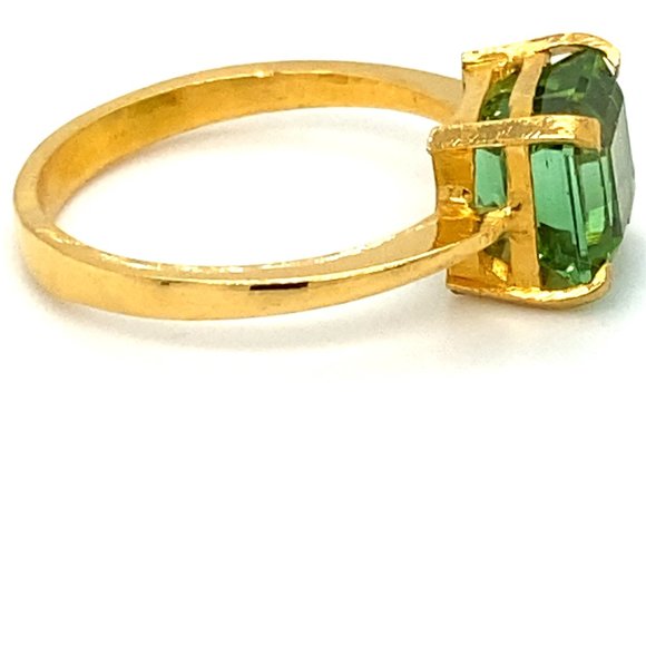 Green Tourmaline 3.29ct Solid 22K Yellow Gold Ring - Picture 3 of 6